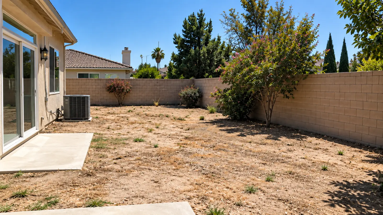 Residential backyard before landscape redesign