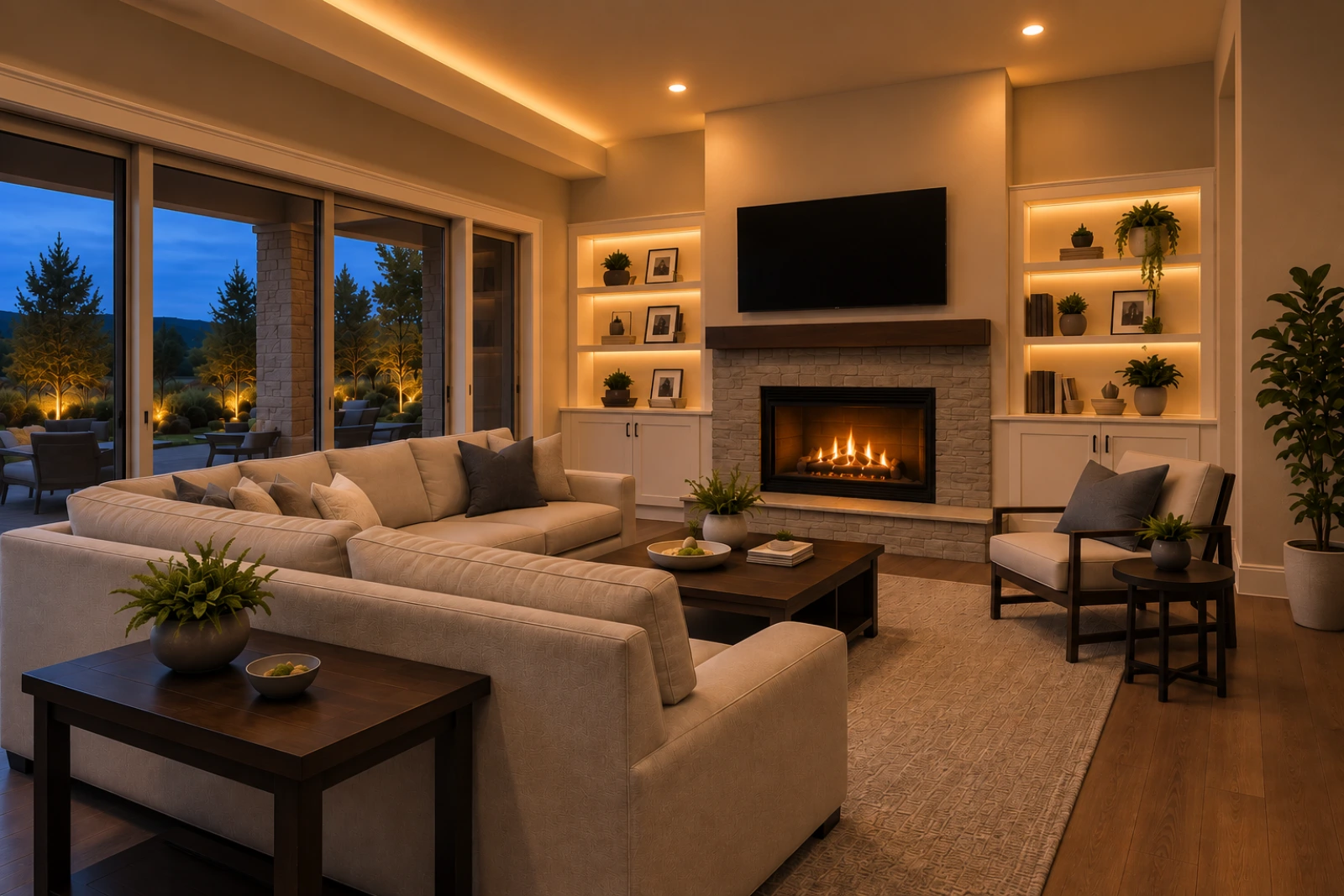 Living room after professional layered lighting design