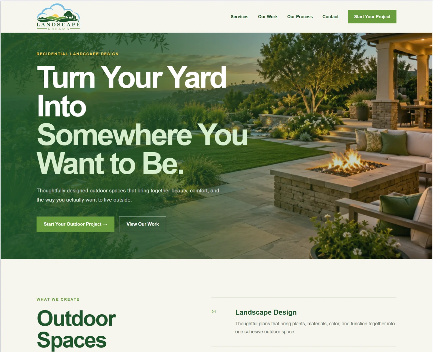 Landscape Dreams fictional landscaping website